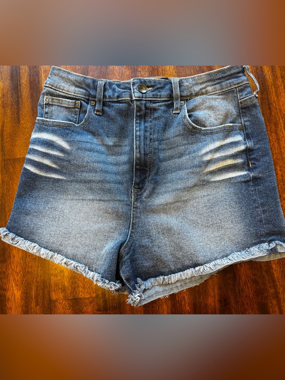 Kendall & Kylie Blue Denim High-Rise Frayed Hem Shorts